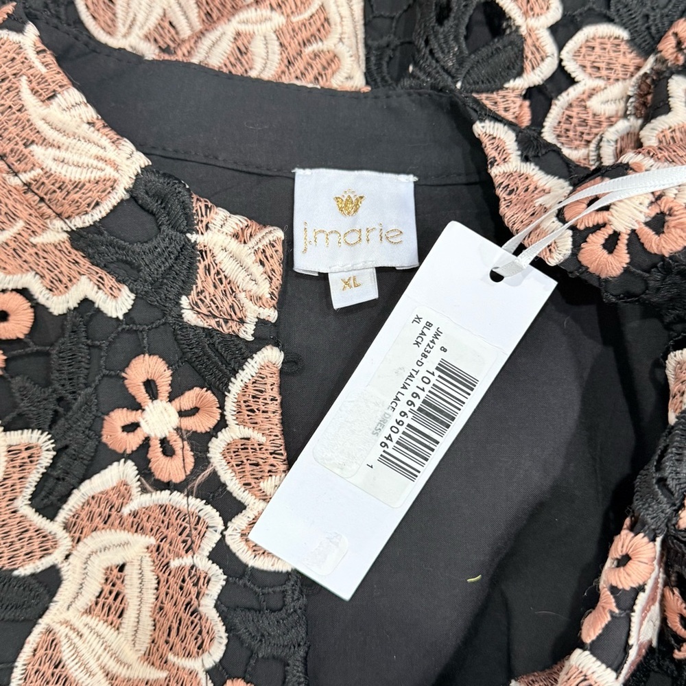 J.Marie Women's Black Cream Floral Talia Lace Mandarin Collar Caftan Dress NWT - Picture 11 of 14